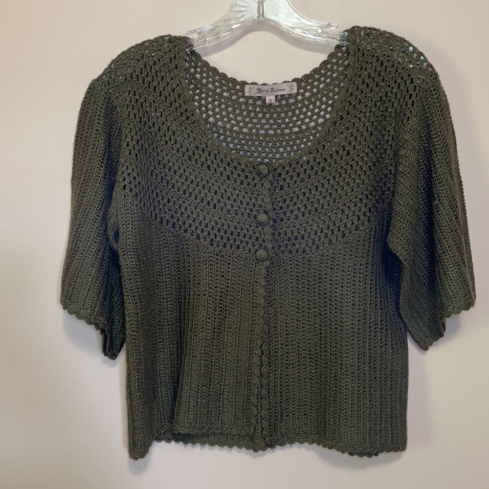 Crochet Airy Cardigan, Brown, sz S - EUC